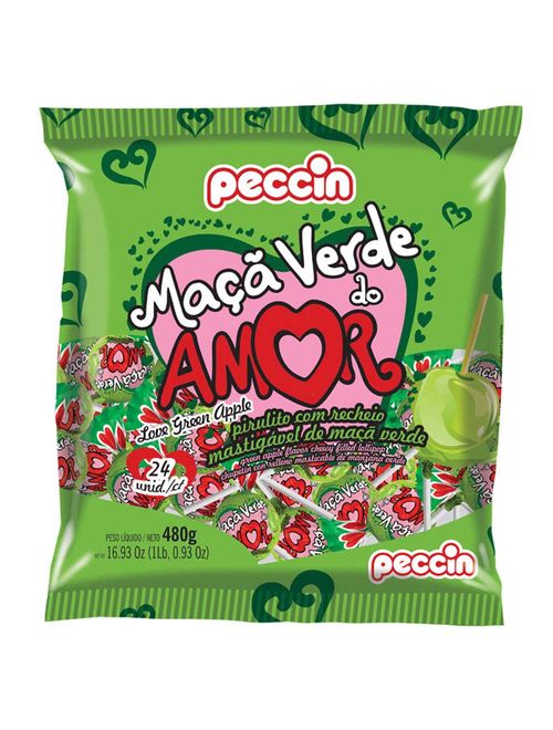 Pirulito Maçã Verde do Amor Recheado c/24 - Peccin