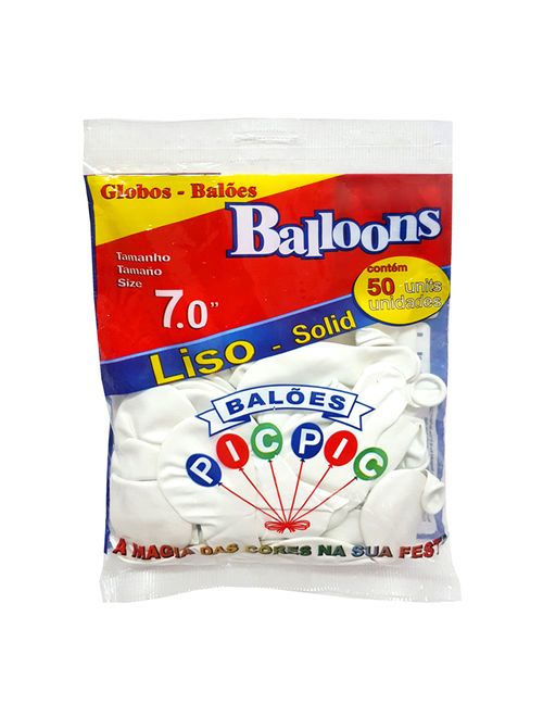 Balão Liso Branco Tamanho 7 c/50 - Pic Pic