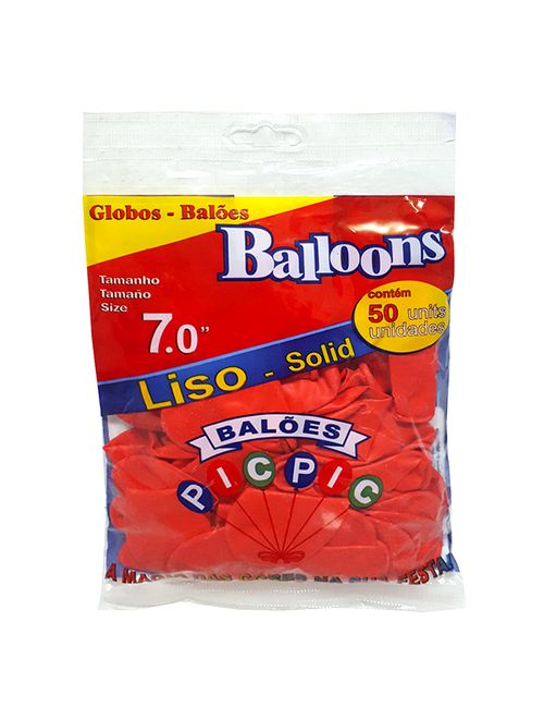 Balão Liso Vermelho Tamanho 7 c/50 - Pic Pic