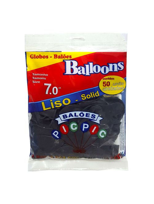 Balão Liso Preto Tamanho 7 c/50 - Pic Pic