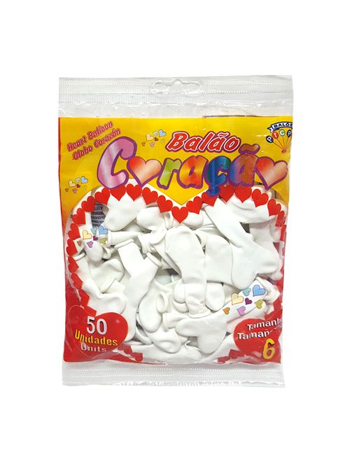 Balão Coração Branco Tamanho 6 c/50 - Pic Pic