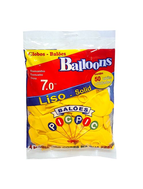 Balão Liso Amarelo Tamanho 7 c/50 - Pic Pic