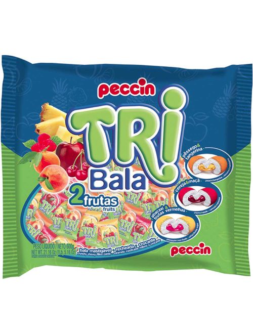 Bala Tribala Recheada Sortida 2 Frutas 500g - Peccin
