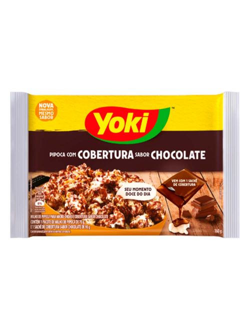 Pipoca para Microondas Pop Corn Cobertura Chocolate 160g - Yoki