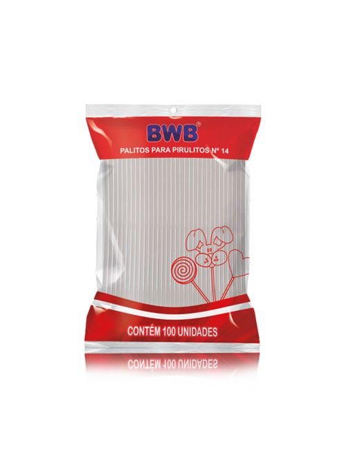 Palito Pirulito Plástico Médio Cristal c/100 - BWB