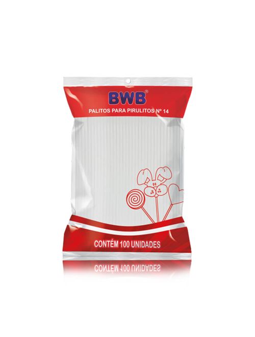 Palito Pirulito Plástico Médio Branco c/100 - BWB