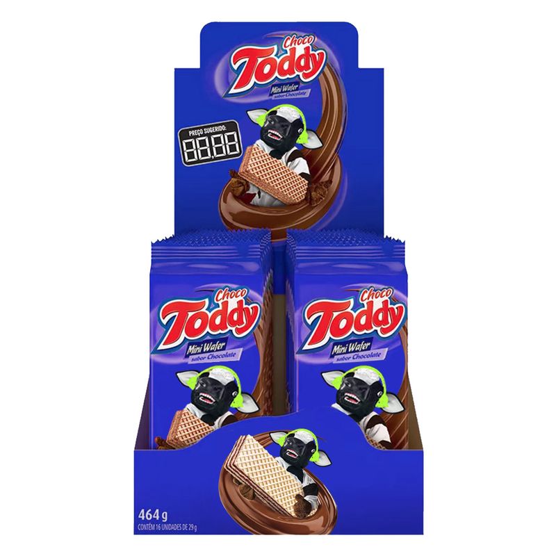 Biscoito Mini Wafer Chocolate Toddy 29g c/16 - Quaker - Doce Malu