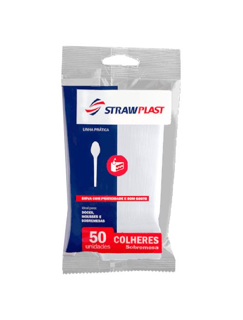 Colher Sobremesa Branco c/50 - Strawplast