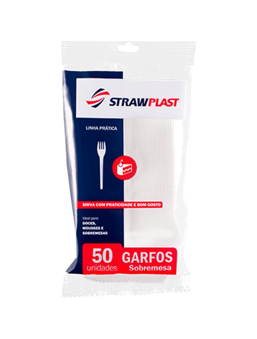 Garfo Descartável Sobremesa Branco c/50 - Strawplast