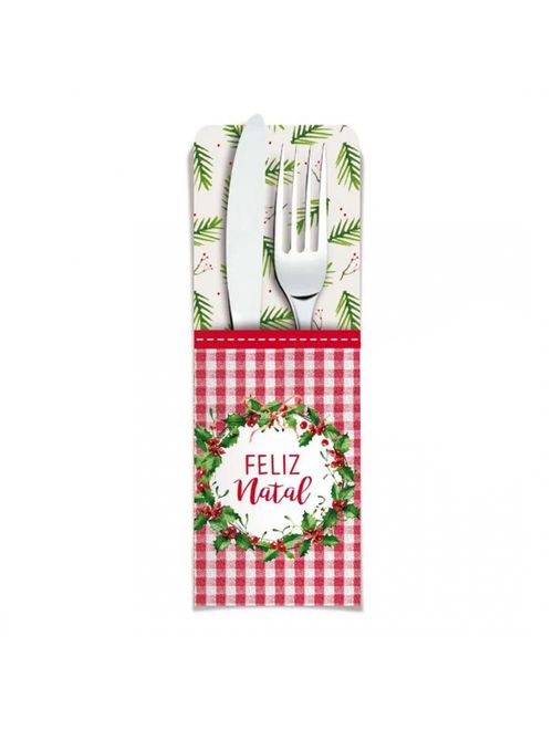 Porta Talher Natal em Papel 7x20cm c/8 - Cromus