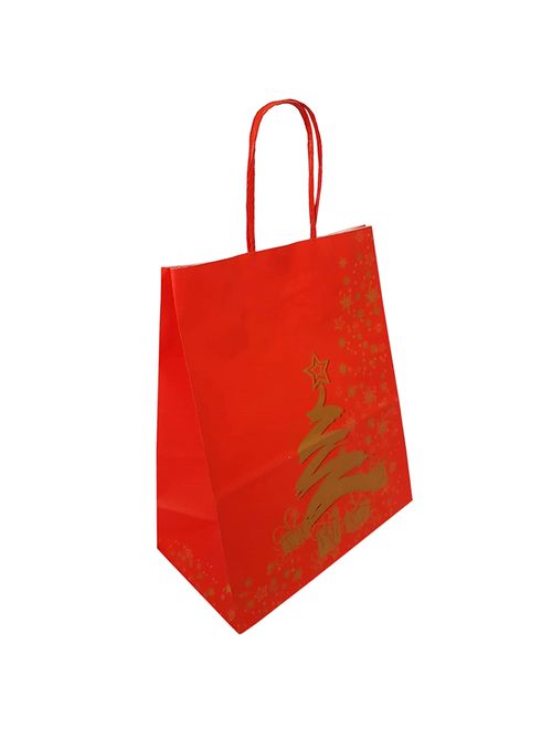 Sacola Natal Vermelho Ouro 23,5x10x31,5cm - LC Embalagens