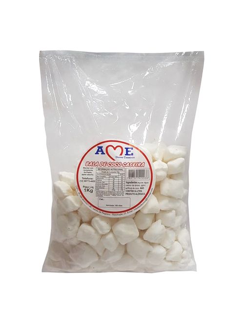 Bala de Coco Caseira Branca 1kg - Ame Doces Caseiros