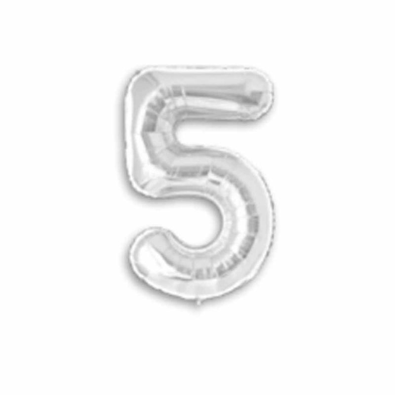 Balao-Metalizado-16----40cm-Prata-Numero-5---Make