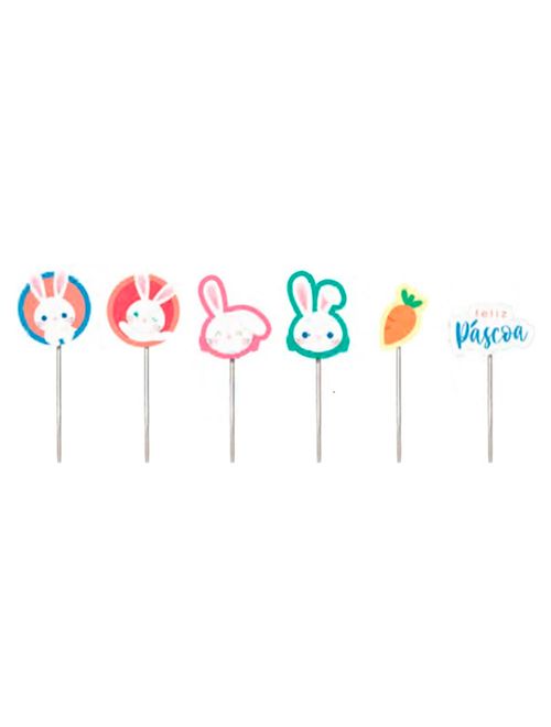 Pick Decorativo Páscoa Coelhinhos c/12 - Cromus