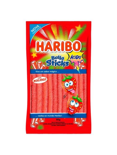 Bala de Gelatina Sticks Morango Ácido 80g - Haribo