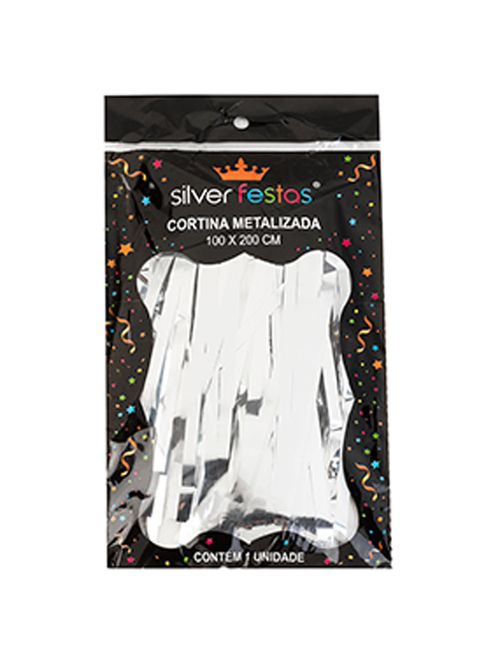 Cortina Decorativa Metalizada Prata 100x200cm Un - Silver Plastic