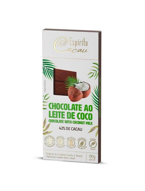 Tablete de Chocolate Ao Leite de Coco 42% Cacau Vegano 80g - Espírito Cacau