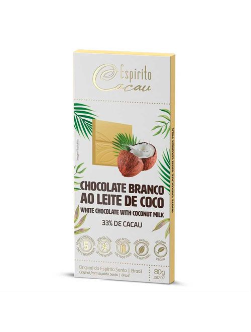 Tablete de Chocolate Branco Ao Leite de Coco 33% Cacau Vegano 80g - Espírito Cacau