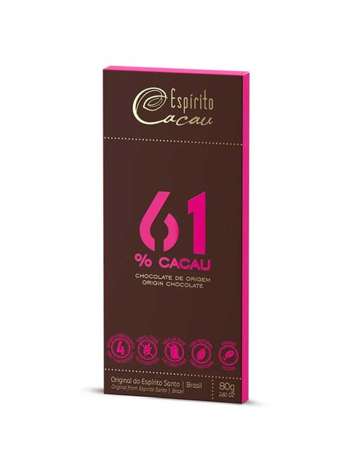 Tablete de Chocolate Amargo 61% Cacau Vegano 80g - Espírito Cacau