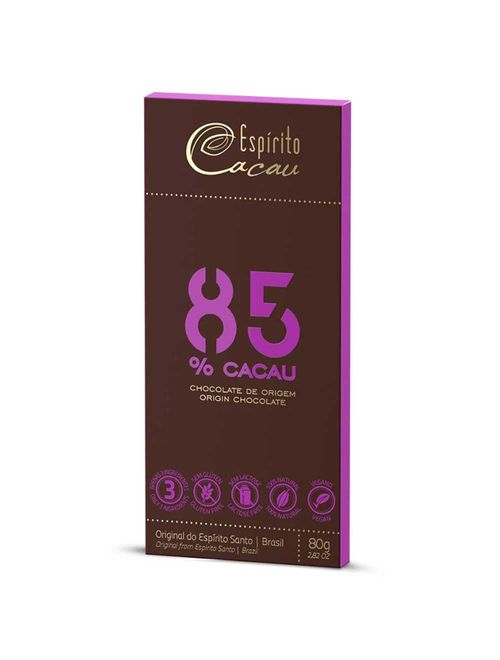 Tablete de Chocolate Amargo 85% Cacau Vegano 80g - Espírito Cacau