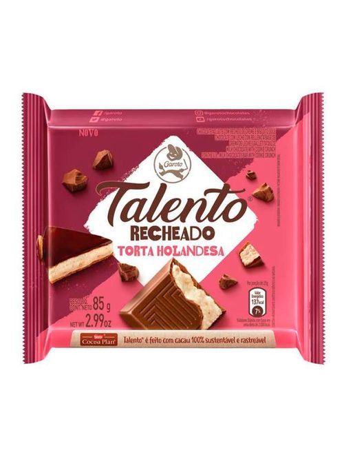 Tablete de Chocolate Talento Recheado Torta Holandesa 85g - Garoto