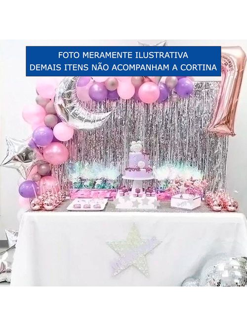 Cortina Decorativa Metalizada Prata 1x2m Un - Make