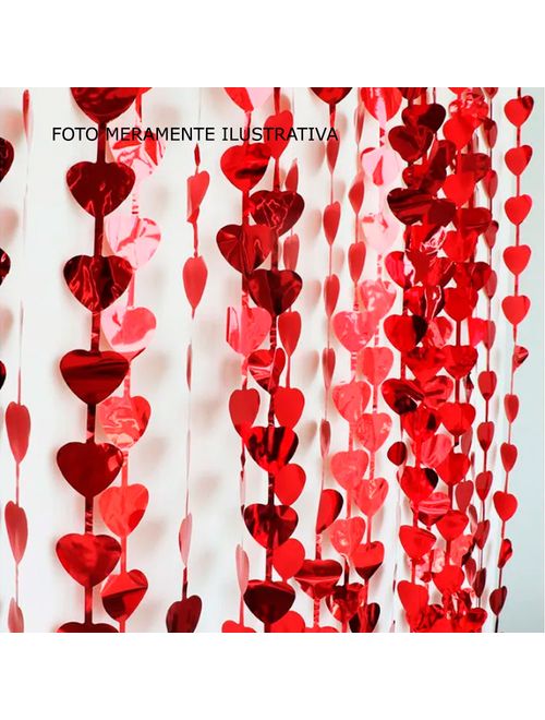 Cortina Decorativa Metalizada Vermelha Coração 1x2m Un - Make