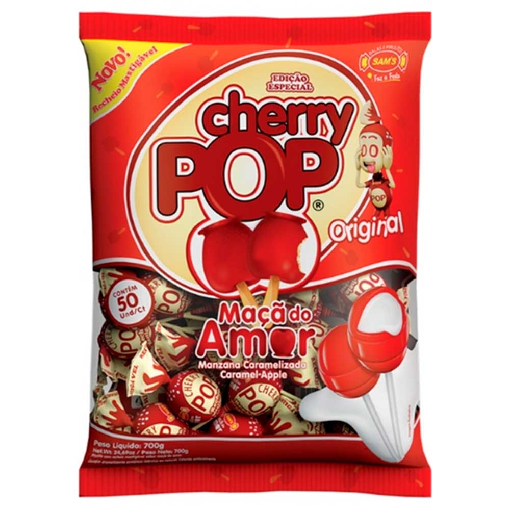 Pirulito Cherry Pop Maçã do Amor Recheado c/50 - Sams - Doce Malu