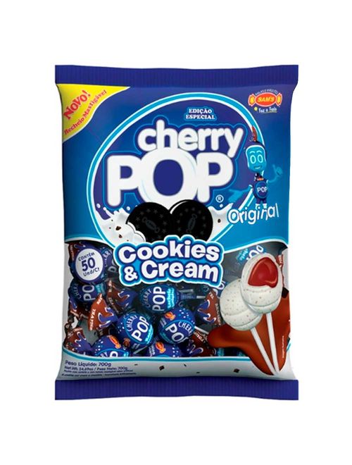 Pirulito Cherry Pop Cookies & Cream Recheado c/50 - Sams