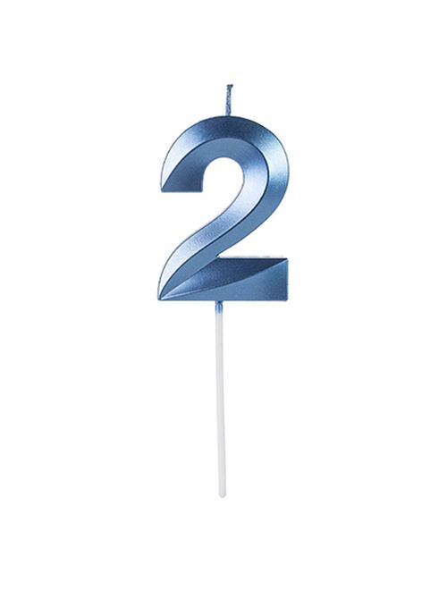 Vela de Aniversário Design Perolizada Azul Nº 2 - Silver Festas