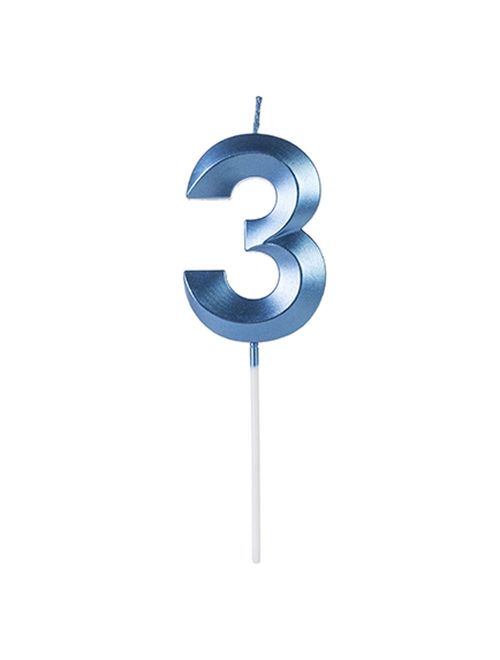 Vela de Aniversário Design Perolizada Azul Nº 3 - Silver Festas
