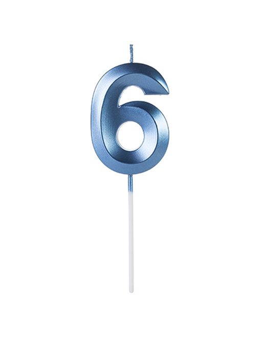 Vela de Aniversário Design Perolizada Azul Nº 6 - Silver Festas