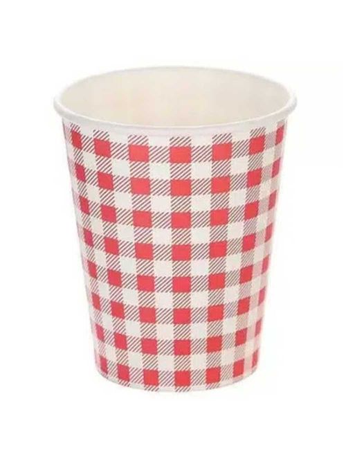 Copo de Papel Xadrez Vermelho/Branco 270ml c/10 - Silver Festas