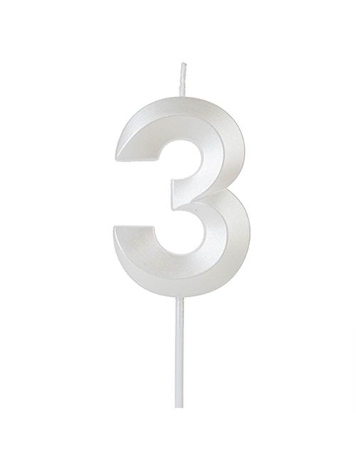 Vela de Aniversário Design Perolizada Branca Nº 3 - Silver Festas