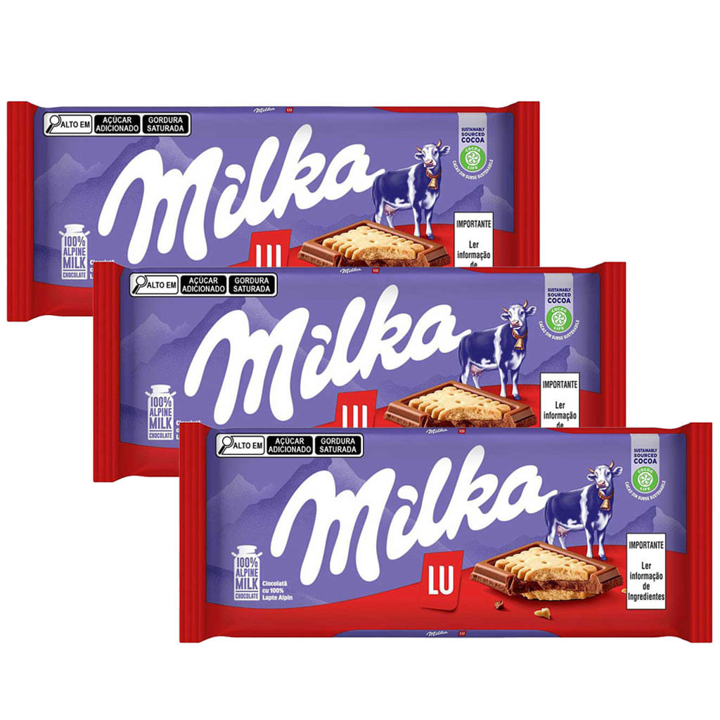 Kit 3 Tabletes de Chocolate Lu Sandwich 87g - Milka - Doce Malu