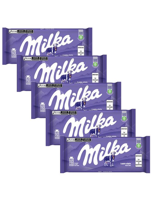 Kit 5 Tabletes de Chocolate Ao Leite Tradicional 100g - Milka