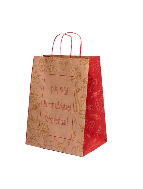 Sacola Papel Kraft Feliz Navidad 27x20x33cm Unidade - LC Embalagens