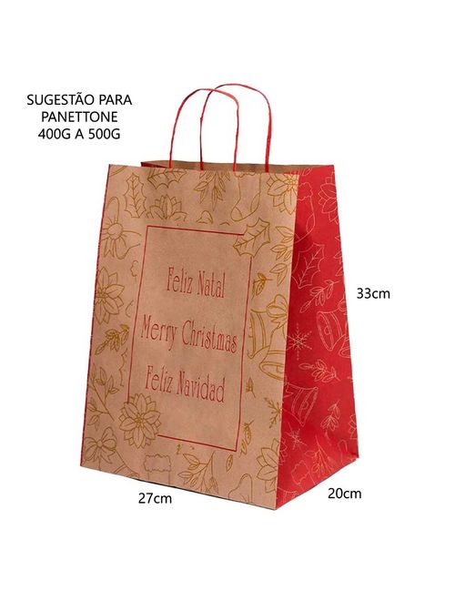 Sacola Papel Kraft Feliz Navidad 27x20x33cm Unidade - LC Embalagens