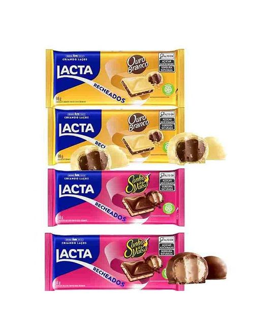 Kit 4 Tabletes de Chocolate Ouro Branco e Sonho de Valsa Recheado 98g - Lacta