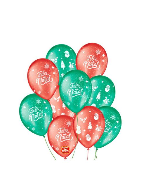 Balão Sortido Feliz Natal Tamanho 9 c/25 - São Roque