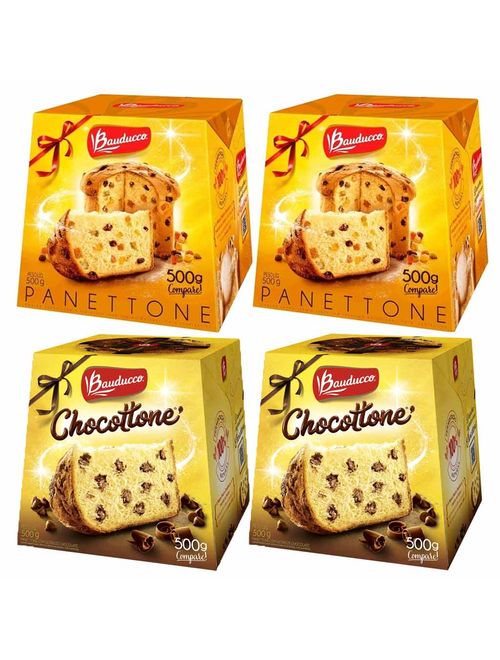 Kit com 2 Panettone Frutas + 2 Chocottone Gotas 500g - Bauducco