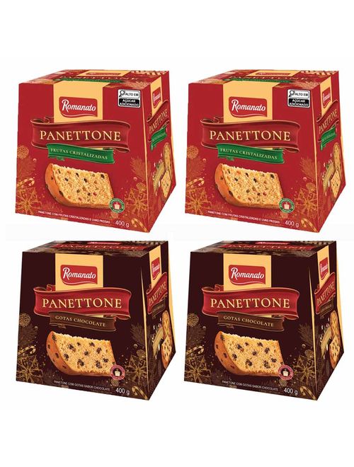 Kit com 2 Panetones Frutas + 2 Panetones Gotas 400g - Romanato