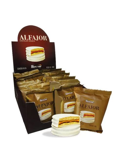 Alfajor Chocolate Branco Recheado com Doce de Leite c/14 - Borússia