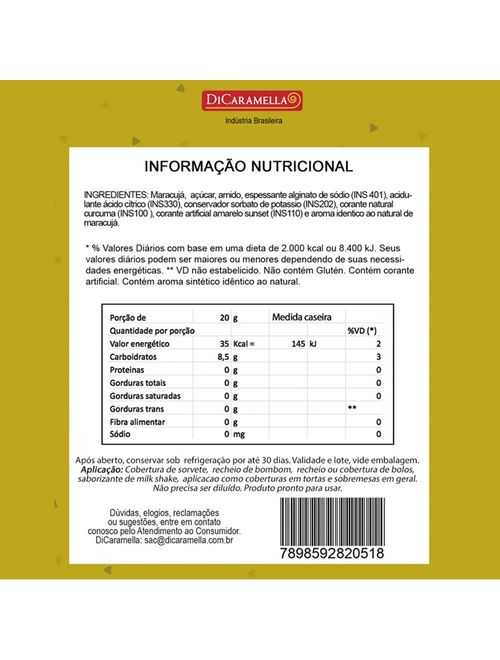 Recheio e Cobertura de Frutas Maracujá 400g - Di Caramella