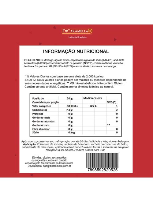 Recheio e Cobertura de Frutas Morango 400g - Di Caramella