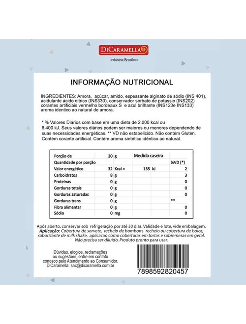 Recheio e Cobertura de Frutas Amora 400g - Di Caramella