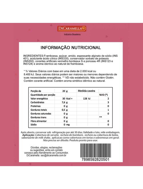 Recheio e Cobertura de Frutas Framboesa 400g - Di Caramella