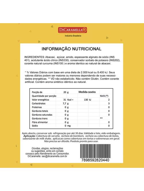 Recheio e Cobertura de Frutas Abacaxi 400g - Di Caramella