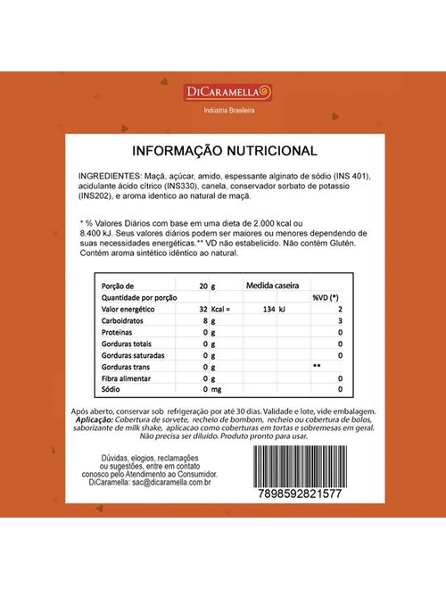 Recheio e Cobertura de Frutas Maçã e Canela 400g - Di Caramella