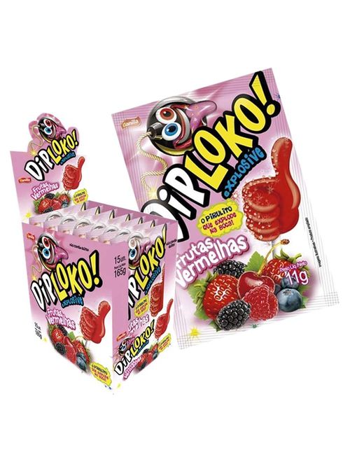 Pirulito Explosivo Dip Loko Boom Frutas Vermelhas 11g c/15 - Danilla
